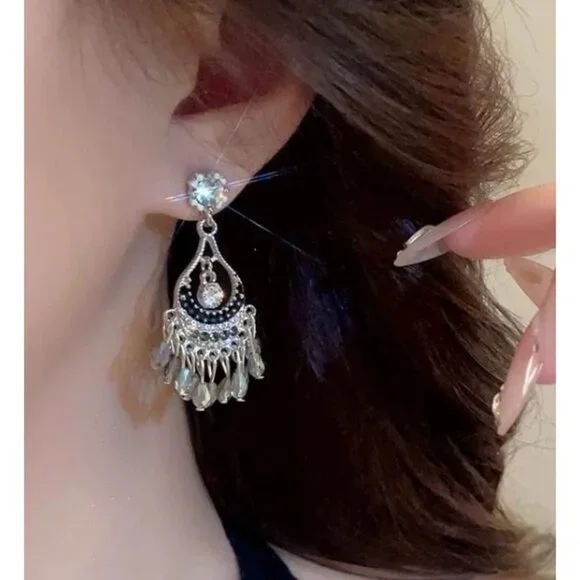 Ethnic style rhinestone tassel earrings retro earrings - Picture 2 of 6